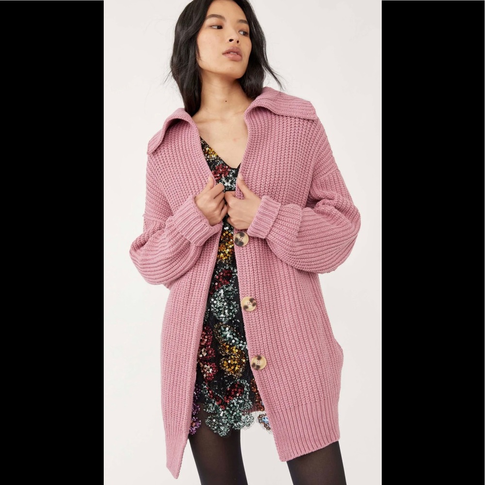 NWOT $158 Free People Swim Too Deep Cardi - Smoked Pink- Size Small
